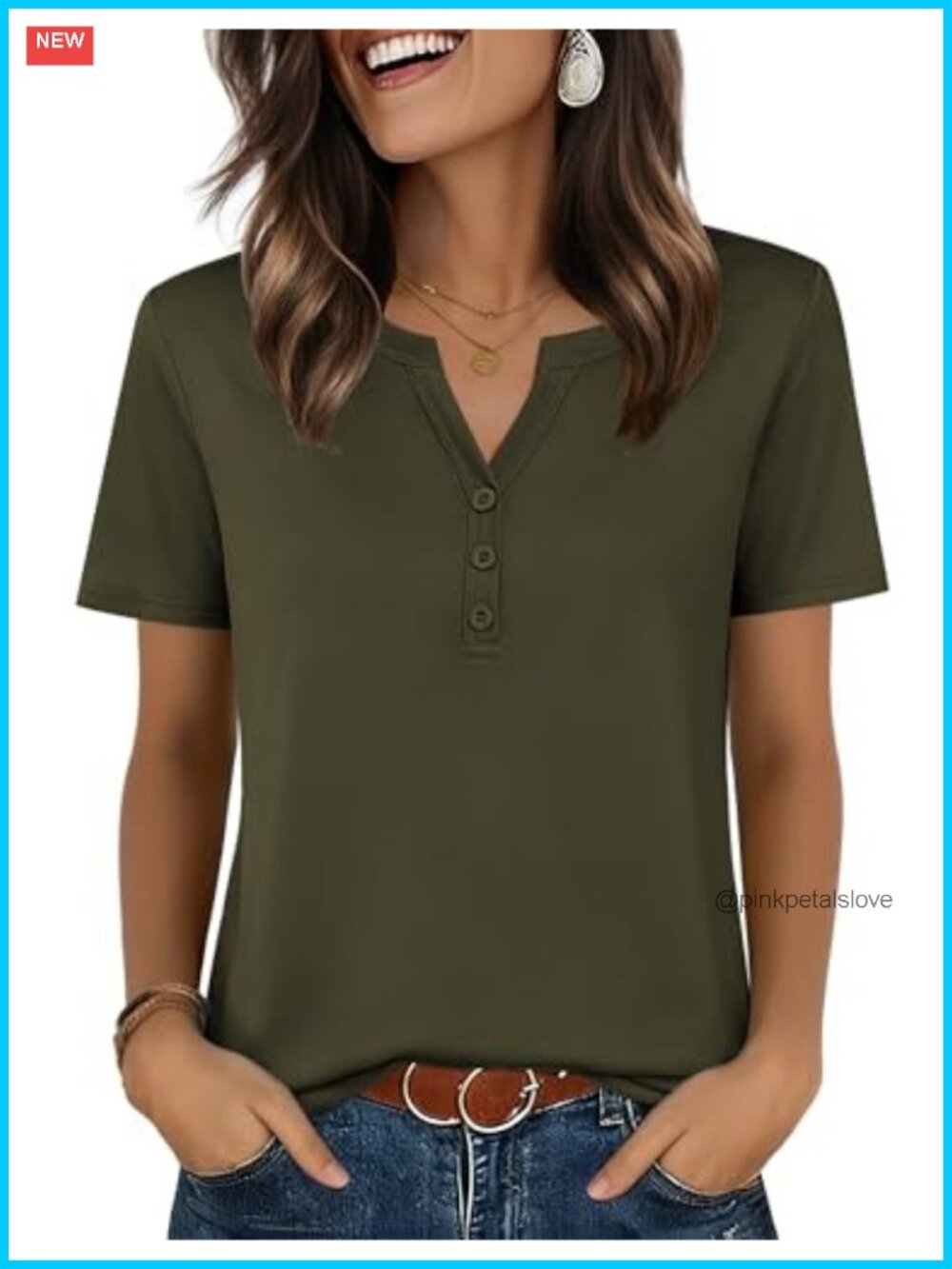 Zeagoo Womens Summer Top V Neck Short Sleeve Henley Blouse Casual